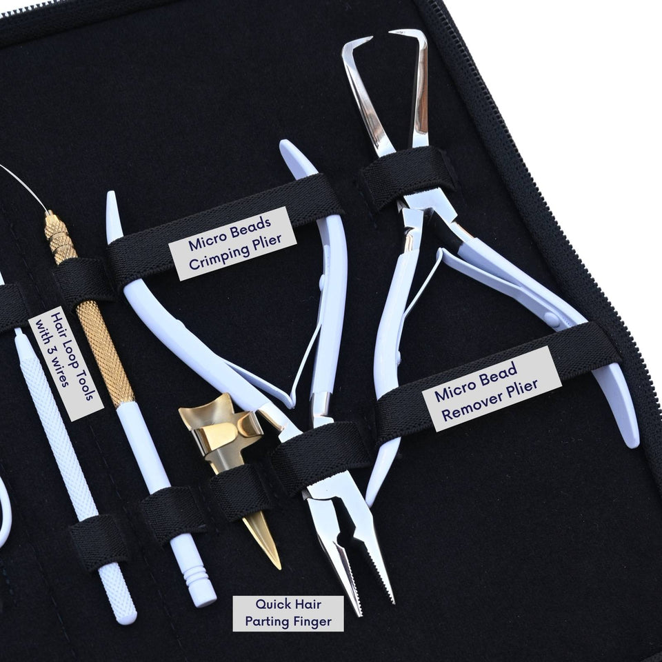 Hair Extension Tools Kit for Micro Bead Crimping Removal Hook Loop Curved Needles - Cross Edge Corporation