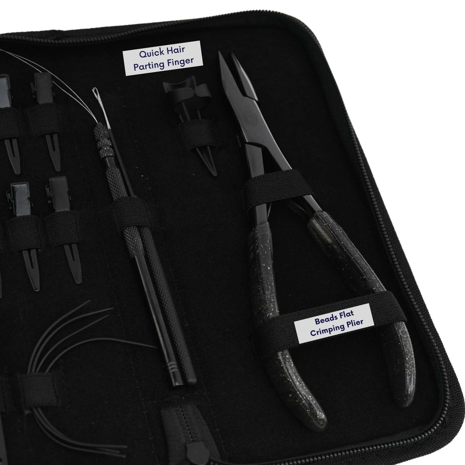 Hair Extension Tool Kit with Flat Crimping Plier, Hook Loop Set & Duckbill Clips - Cross Edge Corporation