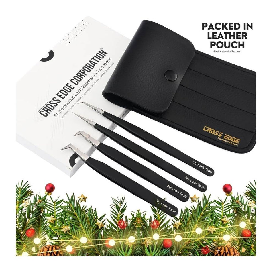 Fiber Tip Lash Tweezers for Eyelash Extensions Professional SET OF 4 - Cross Edge Corporation