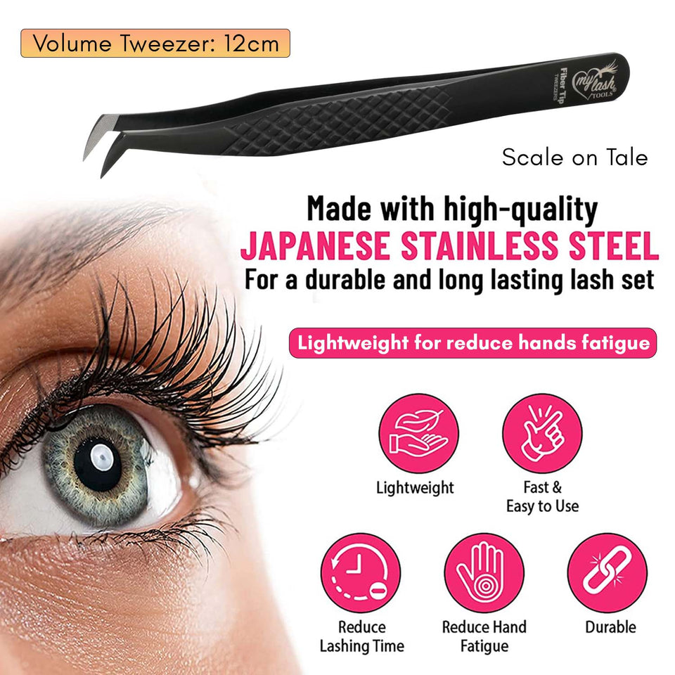 Black Fiber Tip Boot Volume Tweezer and Dolphin Isolation Eyelash Tweezers Set (2pcs) - Cross Edge Corporation