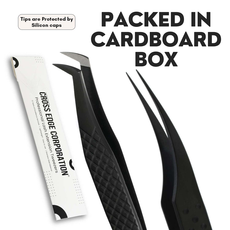Black Fiber Tip Tweezers for Lash Extensions Fiber Tip Tweezer & Dolphin Isolation Tweezers (2pcs) - Cross Edge Corporation