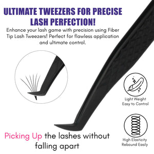 Black Fiber Tip Tweezers for Lash Extensions Fiber Tip Tweezer & Dolphin Isolation Tweezers (2pcs)