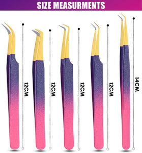 Beautiful Fiber Tip Lash Tweezers Eyelash Extension Tweezers for Lash Fiber Grip Tweezers (5pcs) - Cross Edge Corporation