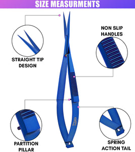 Eyebrow & Eyelash Shaping & Trimming Spring Scissors 5 Inch straight Stainless Steel Precision Scissor (Blue) - Cross Edge Corporation