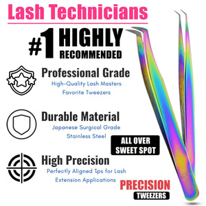Rainbow Fiber Tip Lash Tweezers Boot Volume Eyelash & Isolation Tweezers Set (2pcs)