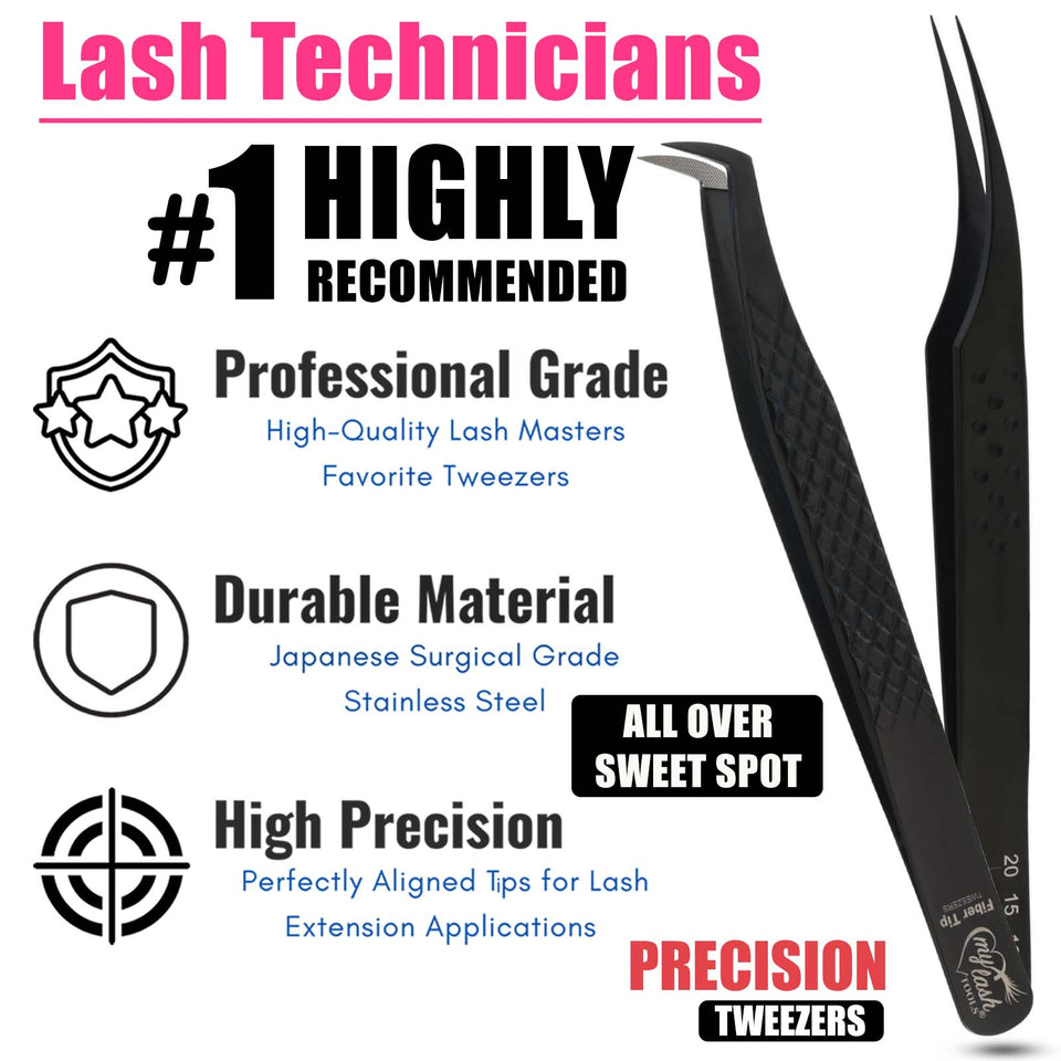 Black Fiber Tip Tweezers for Lash Extensions Fiber Tip Tweezer & Dolphin Isolation Tweezers (2pcs) - Cross Edge Corporation