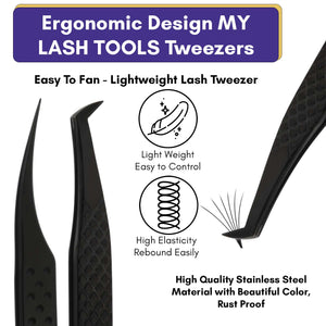 Black Fiber Tip Boot Volume Tweezer and Dolphin Isolation Eyelash Tweezers Set (2pcs) - Cross Edge Corporation