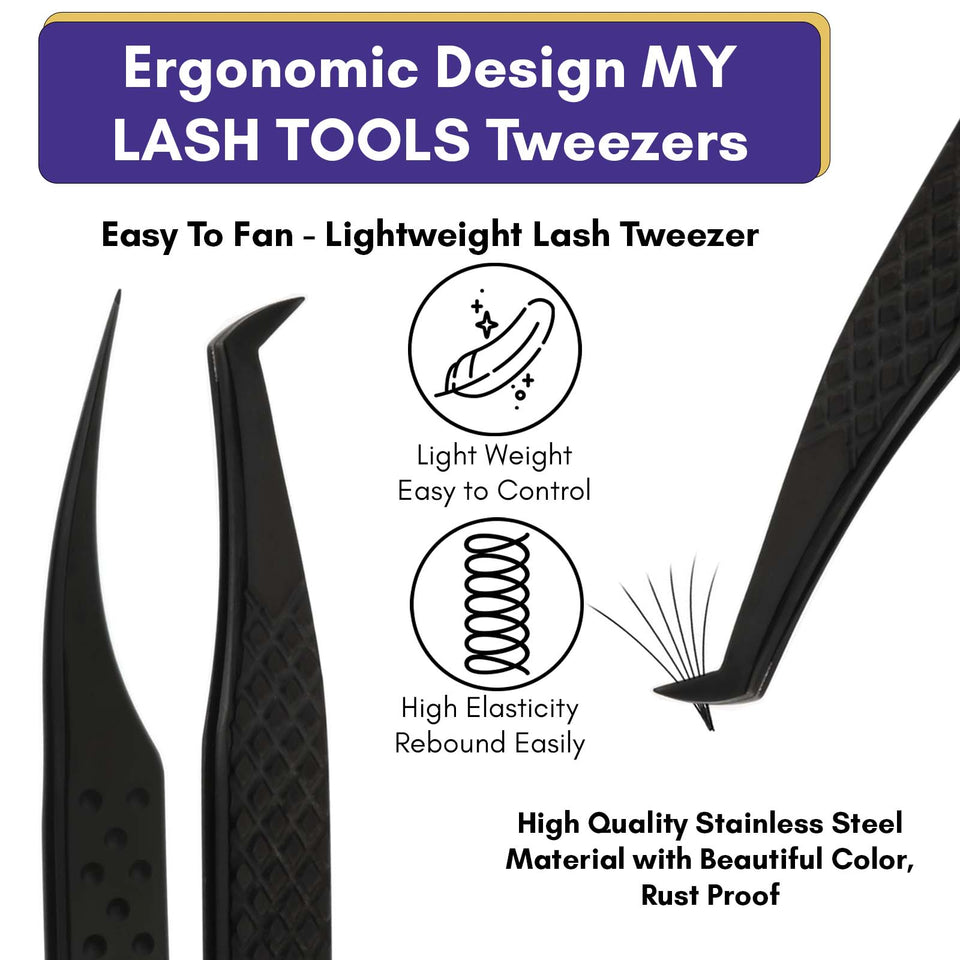 Black Fiber Tip Boot Volume Tweezer and Dolphin Isolation Eyelash Tweezers Set (2pcs) - Cross Edge Corporation