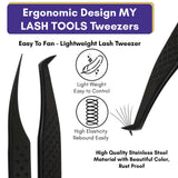 Black Fiber Tip Boot Volume Tweezer and Dolphin Isolation Eyelash Tweezers Set (2pcs) - Cross Edge Corporation