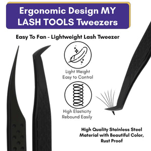 Black Fiber Tip Tweezers for Lash Extensions Fiber Tip Tweezer & Dolphin Isolation Tweezers (2pcs) - Cross Edge Corporation