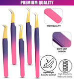 Beautiful Fiber Tip Lash Tweezers Eyelash Extension Tweezers for Lash Fiber Grip Tweezers (5pcs) - Cross Edge Corporation