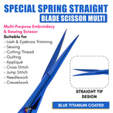 Eyebrow & Eyelash Shaping & Trimming Spring Scissors 5 Inch straight Stainless Steel Precision Scissor (Blue) - Cross Edge Corporation
