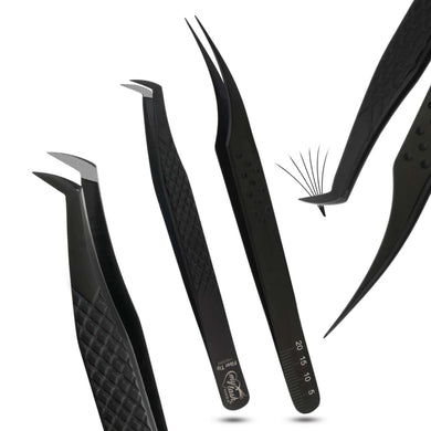 Black Fiber Tip Tweezers for Lash Extensions Fiber Tip Tweezer & Dolphin Isolation Tweezers (2pcs) - Cross Edge Corporation