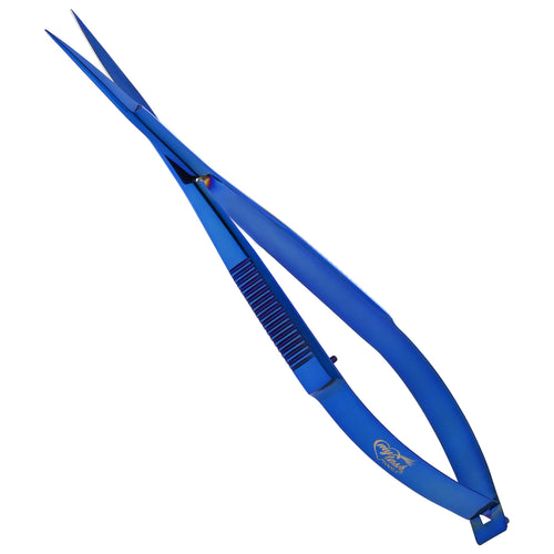 Eyebrow & Eyelash Shaping & Trimming Spring Scissors 5 Inch straight Stainless Steel Precision Scissor (Blue)