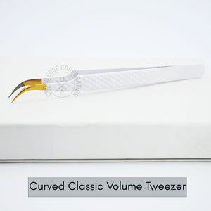 Fiber Tip Lash Tweezers - Matte White with Gold Tip