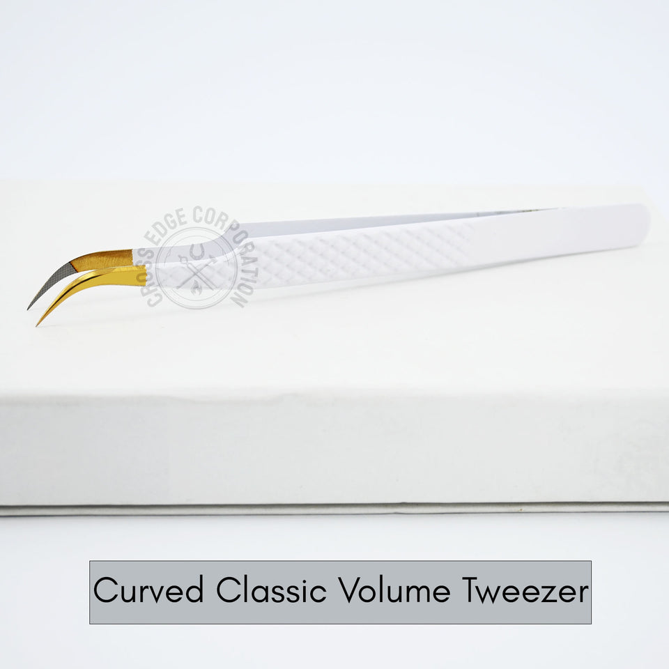 Fiber Tip Lash Tweezers - Matte White with Gold Tip