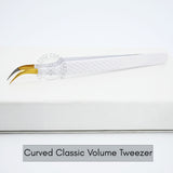 Fiber Tip Lash Tweezers - Matte White with Gold Tip