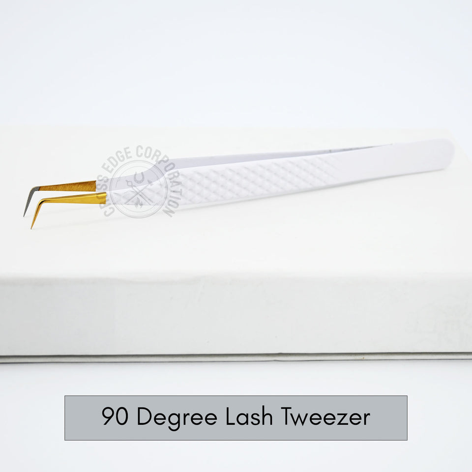 Fiber Tip Lash Tweezers - Matte White with Gold Tip