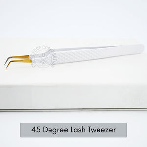 Fiber Tip Lash Tweezers - Matte White with Gold Tip