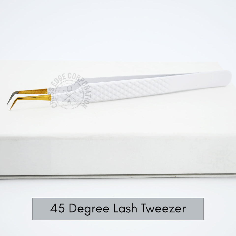 Fiber Tip Lash Tweezers - Matte White with Gold Tip