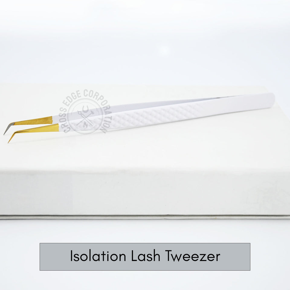 Fiber Tip Lash Tweezers - Matte White with Gold Tip