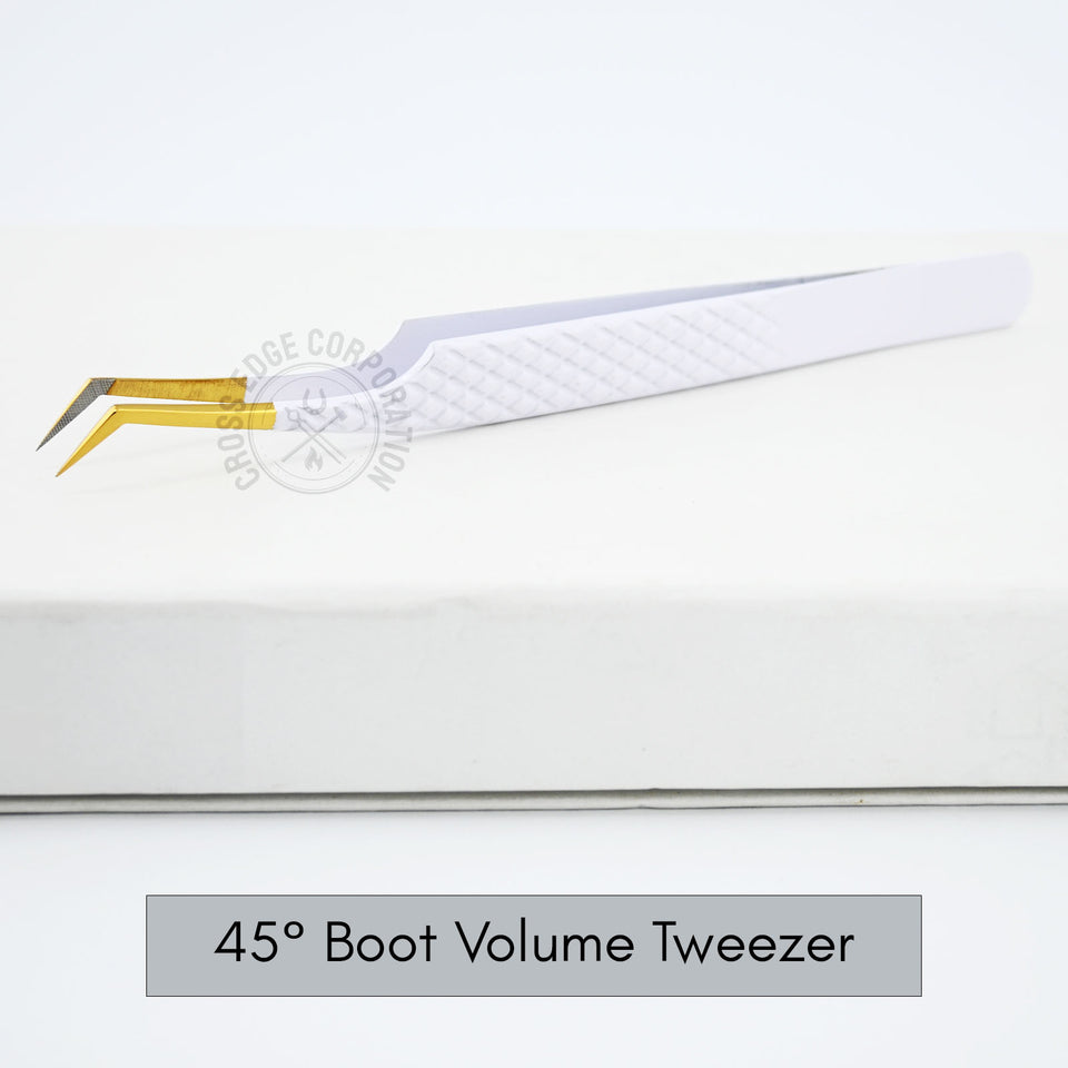 Fiber Tip Lash Tweezers - Matte White with Gold Tip