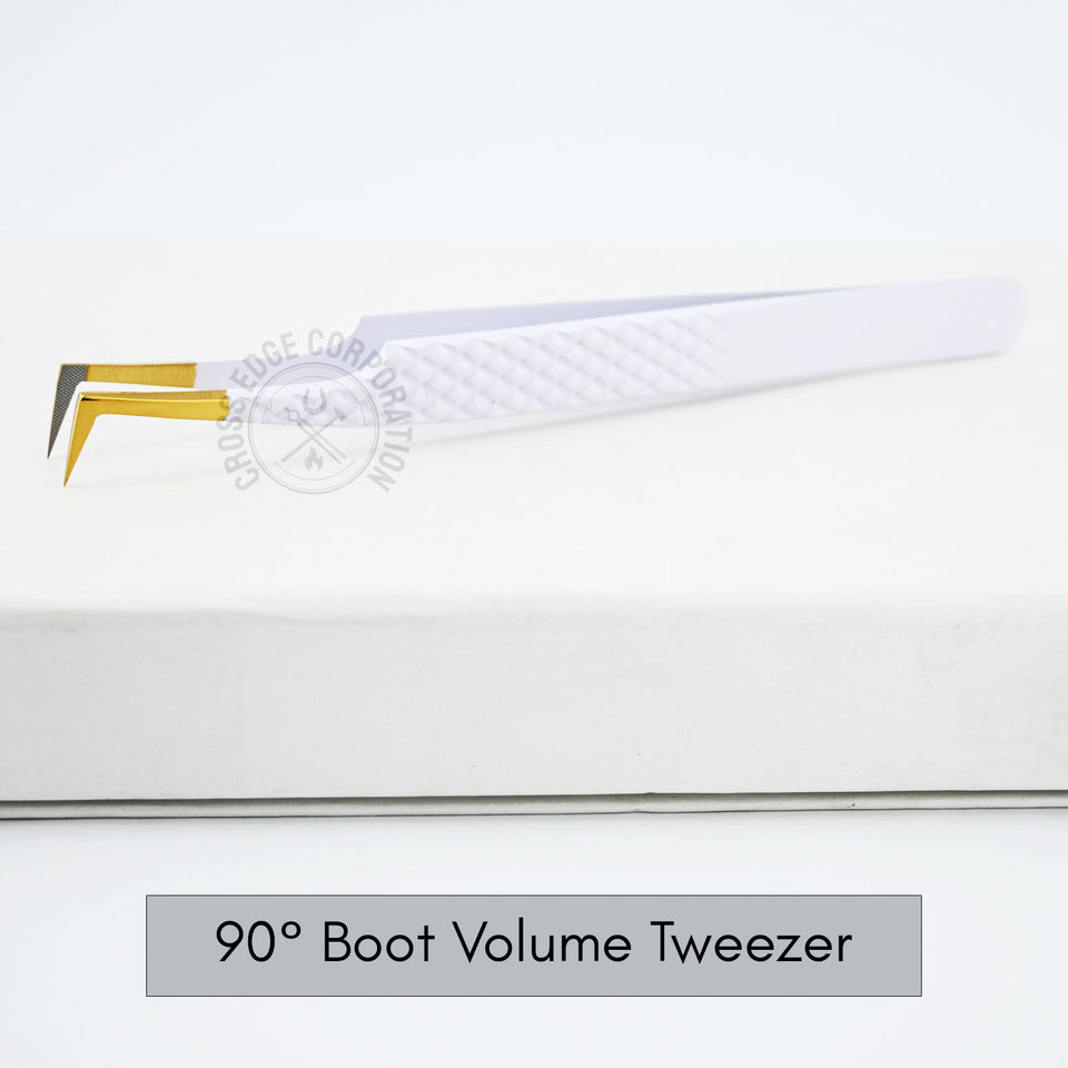 Fiber Tip Lash Tweezers - Matte White with Gold Tip