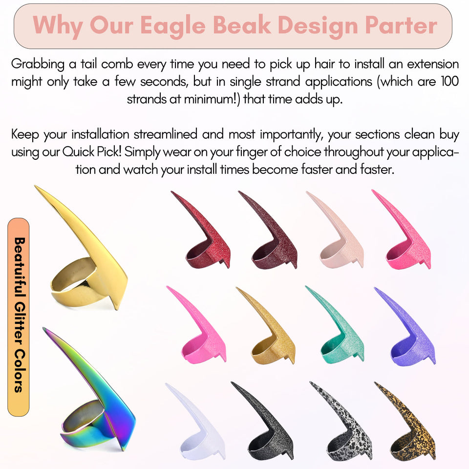 Hair Parting & Sectioning Ring Stainless Steel Finger Braiding Hair Pick Tools Quick Installation of Human Hair Extension Tools