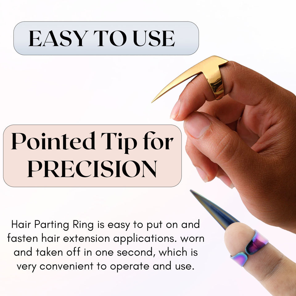 Hair Parting & Sectioning Ring Stainless Steel Finger Braiding Hair Pick Tools Quick Installation of Human Hair Extension Tools