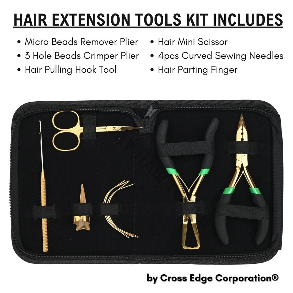 Hair Extension Tool Kit with 3 Hole Nano Bead Crimper & Hook Tool Set - Cross Edge Corporation