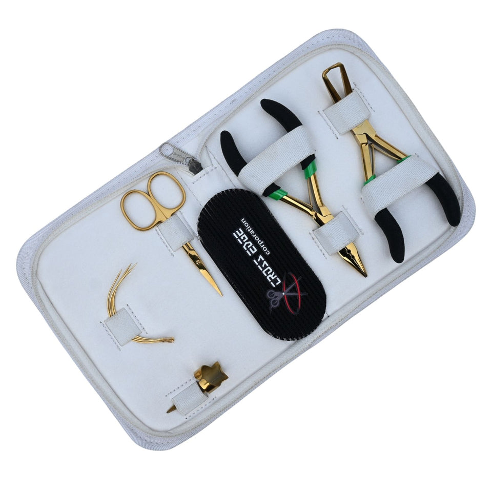 Hair Extension Tool Kit with Crimping Plier, Hair Velcro & Curved Mini Scissor - Cross Edge Corporation