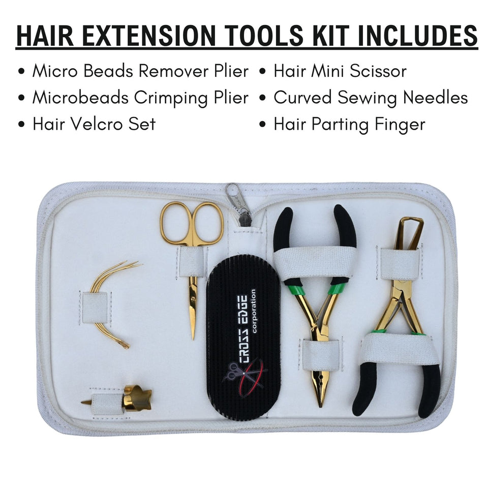 Hair Extension Tool Kit with Crimping Plier, Hair Velcro & Curved Mini Scissor - Cross Edge Corporation
