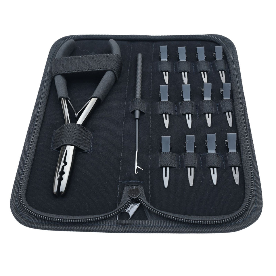 Hair Extension Tool Kit with Crimping Plier, Loop Tools & Sectioning Clips - Cross Edge Corporation