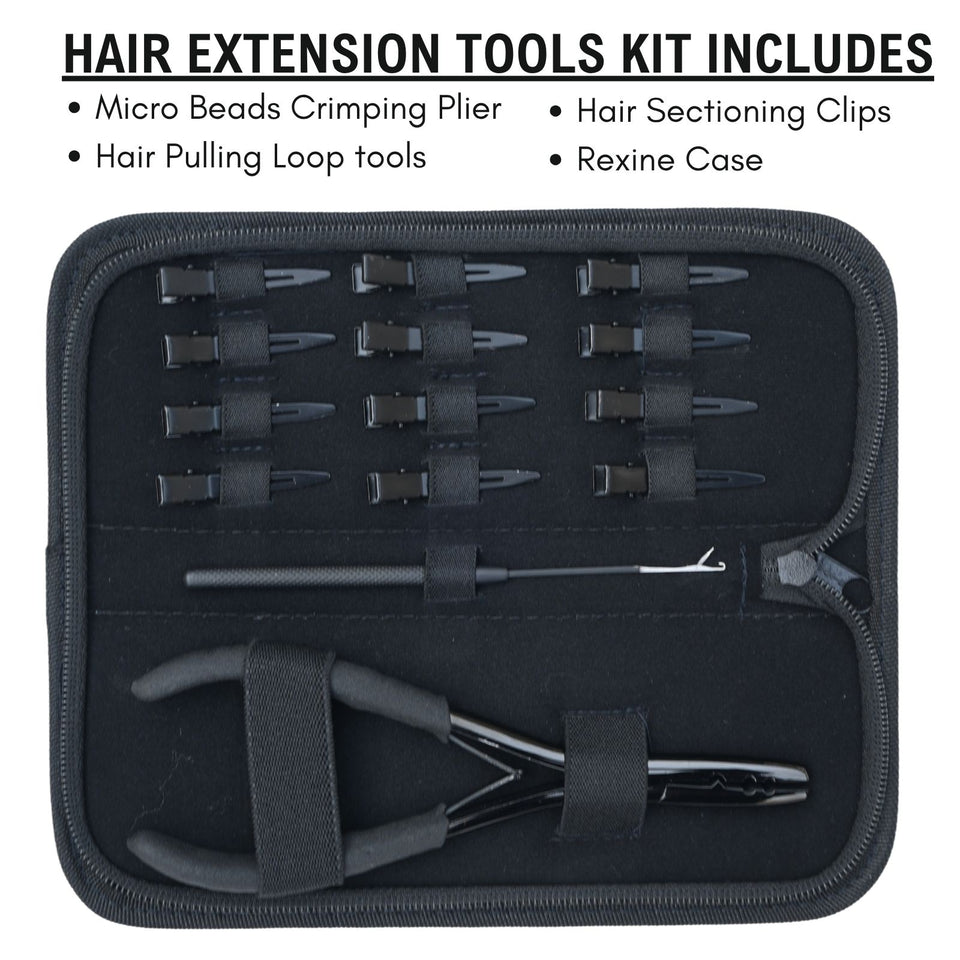 Hair Extension Tool Kit with Crimping Plier, Loop Tools & Sectioning Clips - Cross Edge Corporation