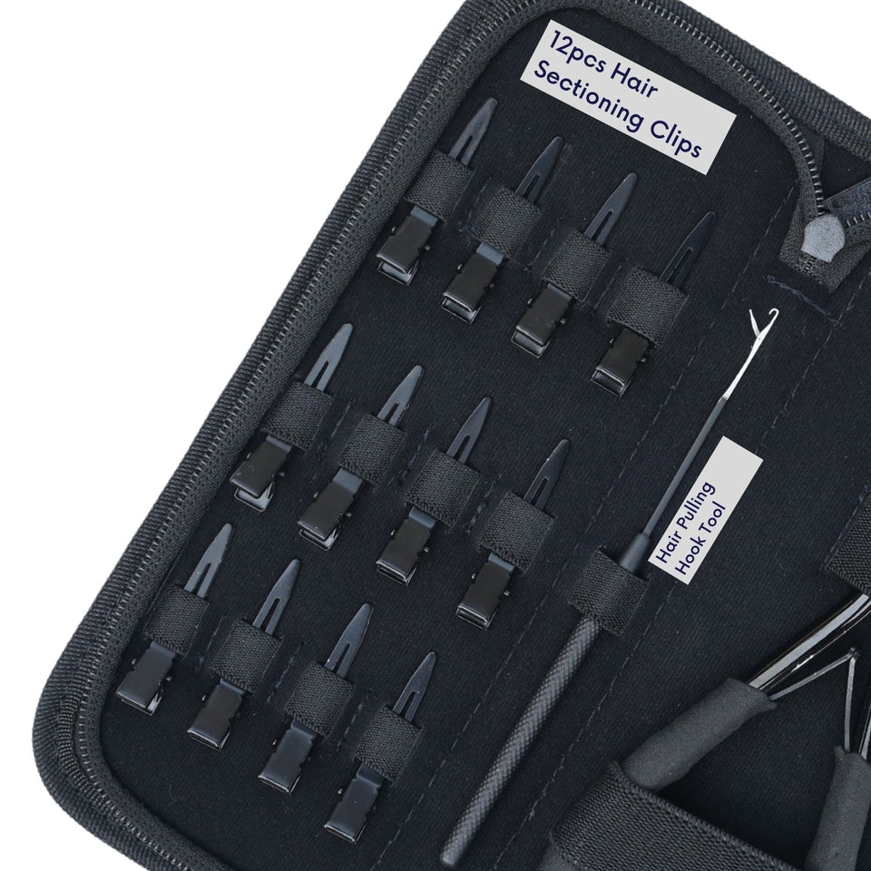 Hair Extension Tool Kit with Crimping Plier, Loop Tools & Sectioning Clips - Cross Edge Corporation