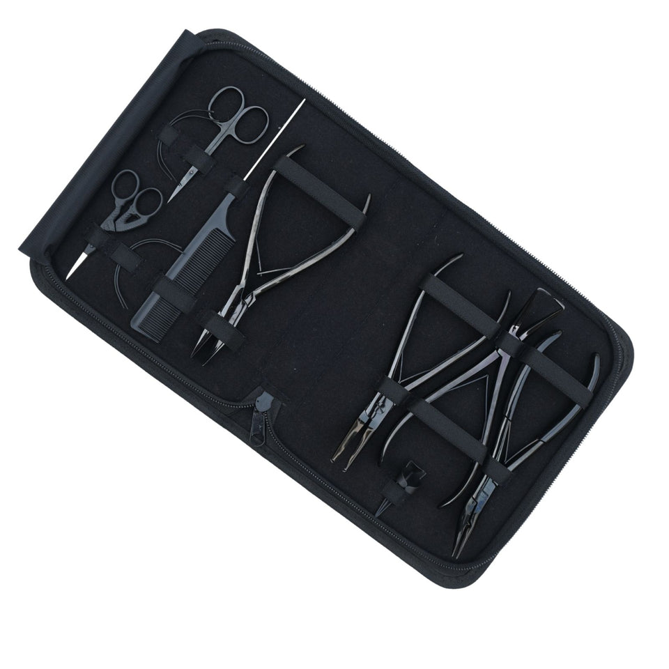 Hair Extension Tool Kit with 7 Inch Crimping Pliers, Curved Tape Tool - Cross Edge Corporation