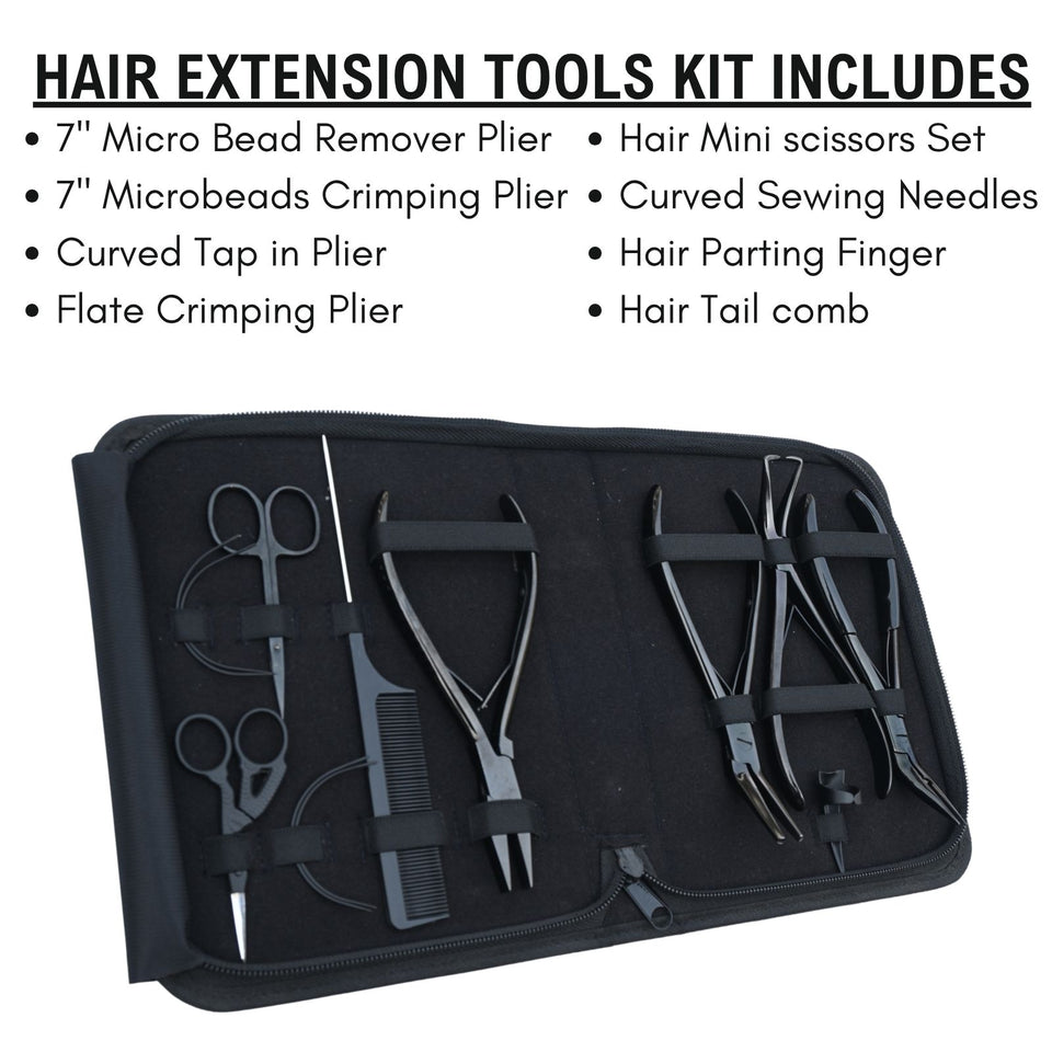 Hair Extension Tool Kit with 7 Inch Crimping Pliers, Curved Tape Tool - Cross Edge Corporation