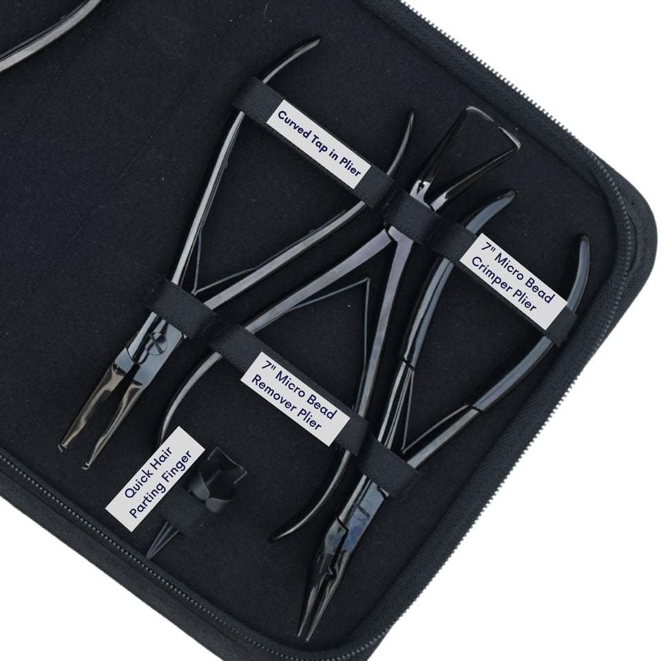 Hair Extension Tool Kit with 7 Inch Crimping Pliers, Curved Tape Tool - Cross Edge Corporation