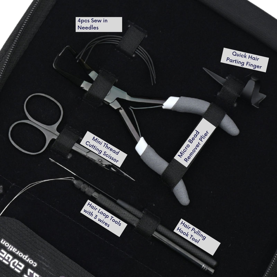 Hair Extension Tool Kit with Tape Press Plier, Pulling Hook Loop Tools - Cross Edge Corporation