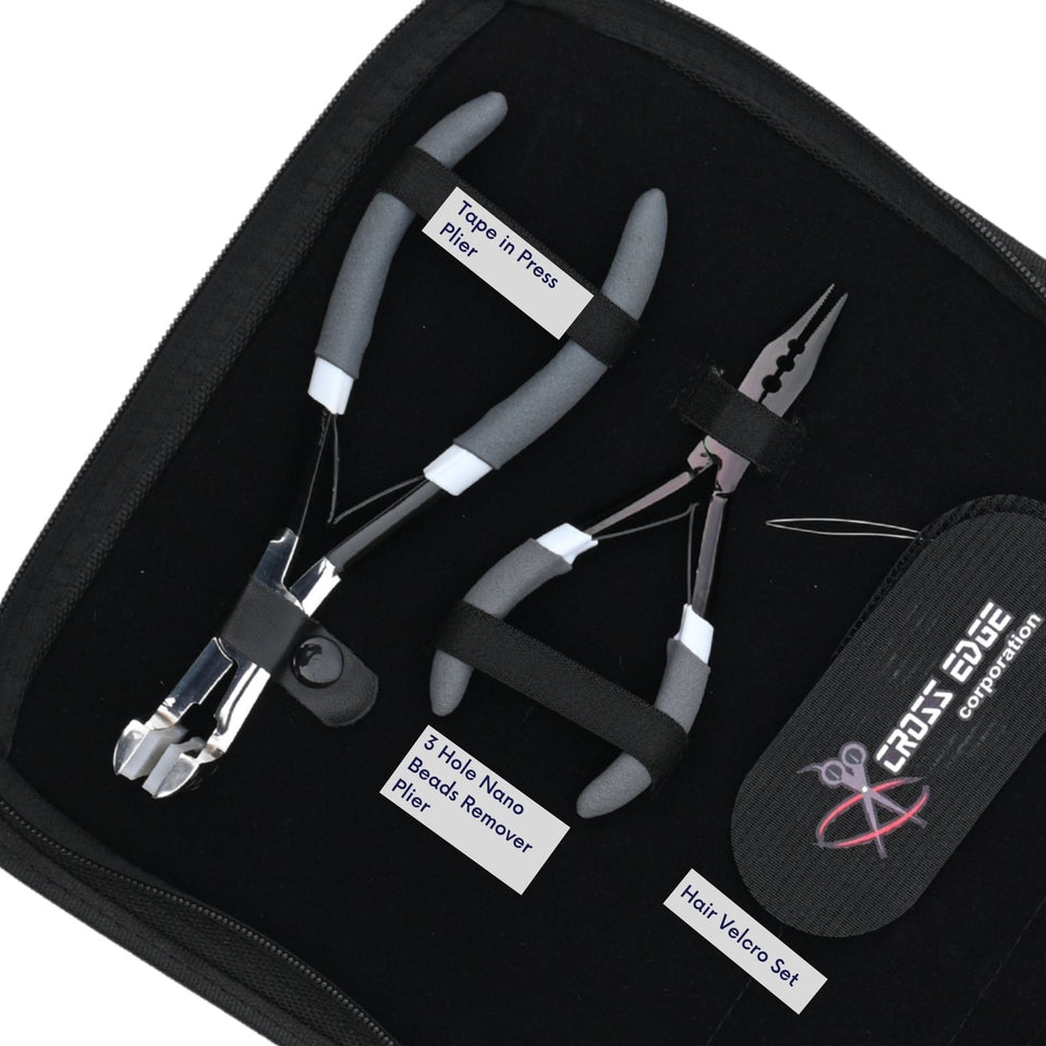 Hair Extension Tool Kit with Tape Press Plier, Pulling Hook Loop Tools - Cross Edge Corporation