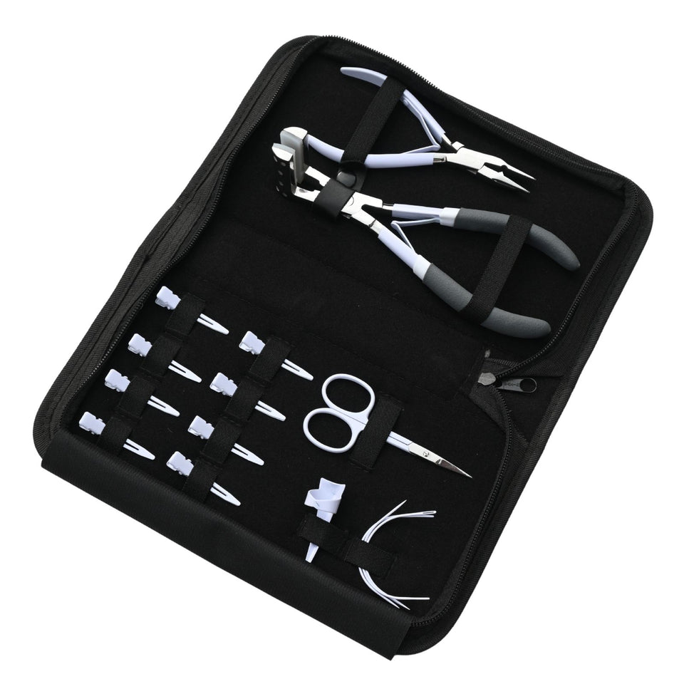 Hair Extension Tool Kit with Tape In Plier, Microbead Crimping & Salon Application - Cross Edge Corporation