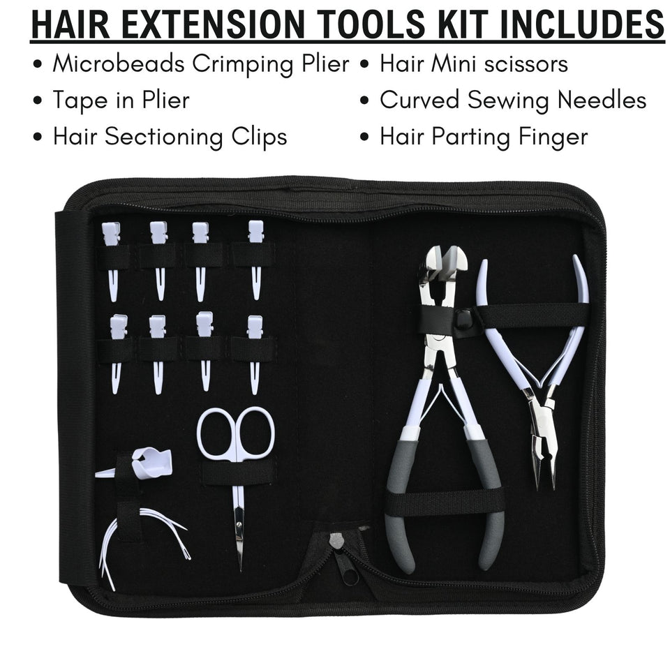 Hair Extension Tool Kit with Tape In Plier, Microbead Crimping & Salon Application - Cross Edge Corporation