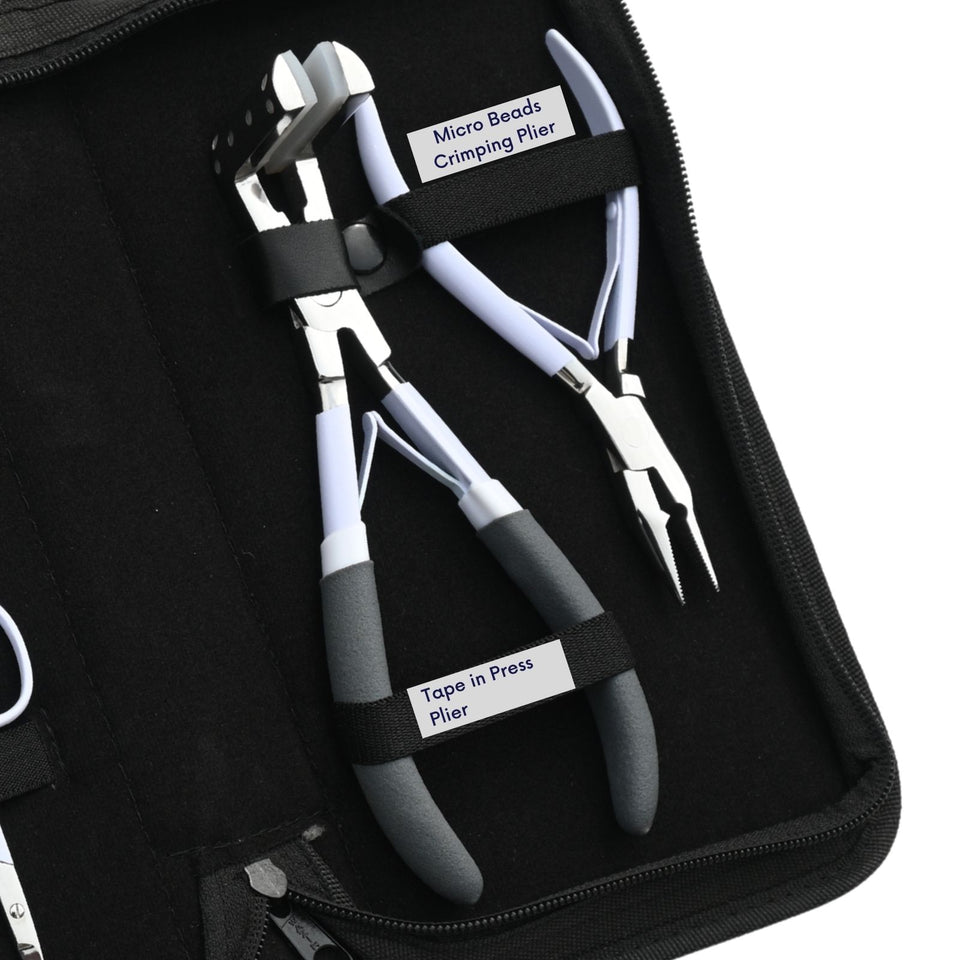 Hair Extension Tool Kit with Tape In Plier, Microbead Crimping & Salon Application - Cross Edge Corporation