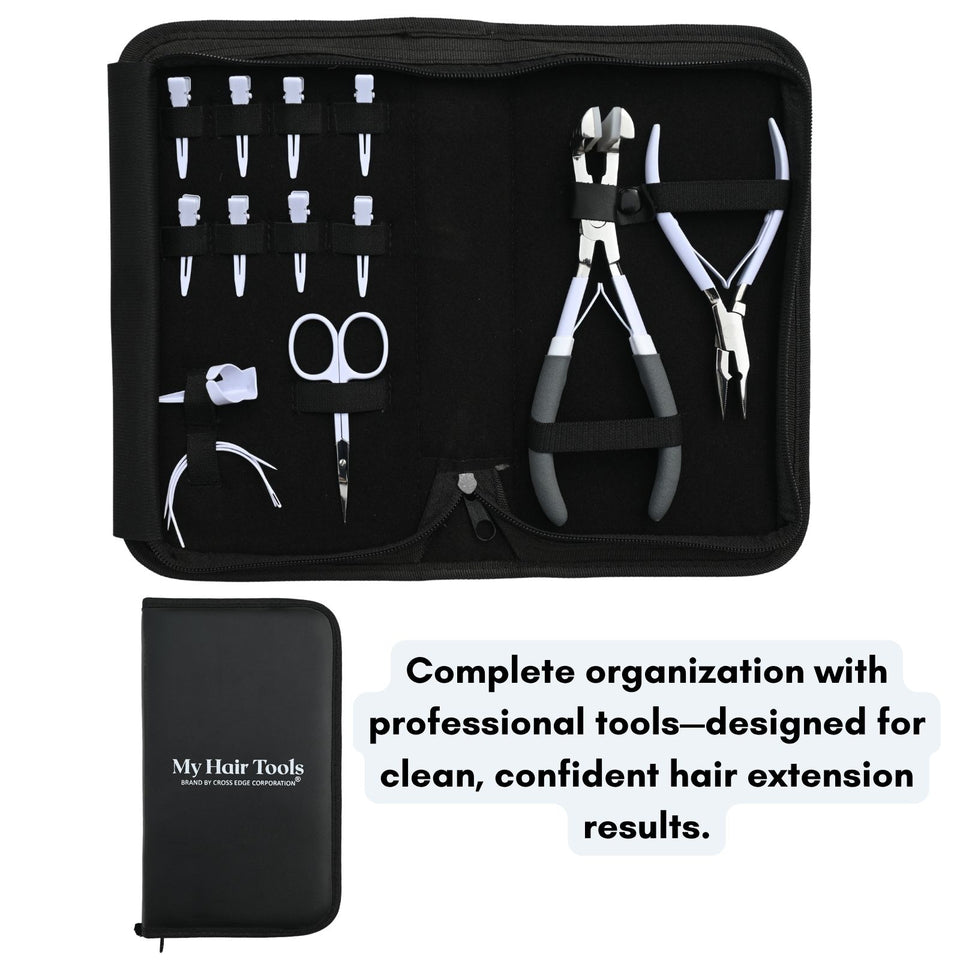 Hair Extension Tool Kit with Tape In Plier, Microbead Crimping & Salon Application - Cross Edge Corporation
