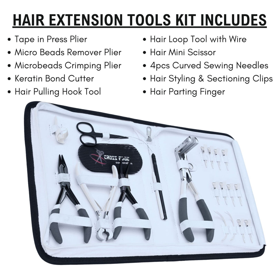 Hair Extension Tool Kit with Tape Press Plier, Bond Cutter & Crimping Tools - Cross Edge Corporation
