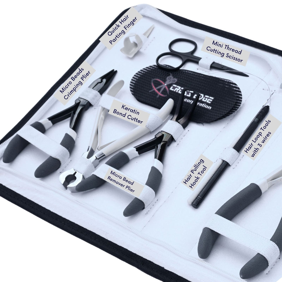 Hair Extension Tool Kit with Tape Press Plier, Bond Cutter & Crimping Tools - Cross Edge Corporation