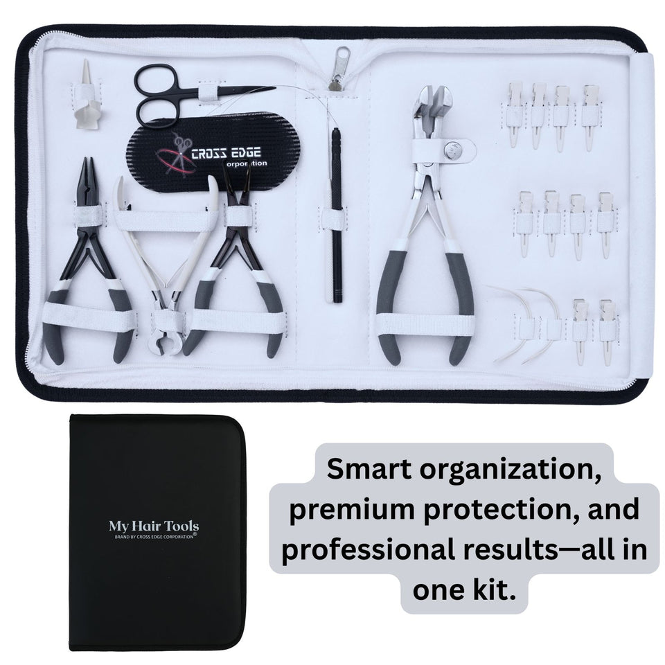 Hair Extension Tool Kit with Tape Press Plier, Bond Cutter & Crimping Tools - Cross Edge Corporation