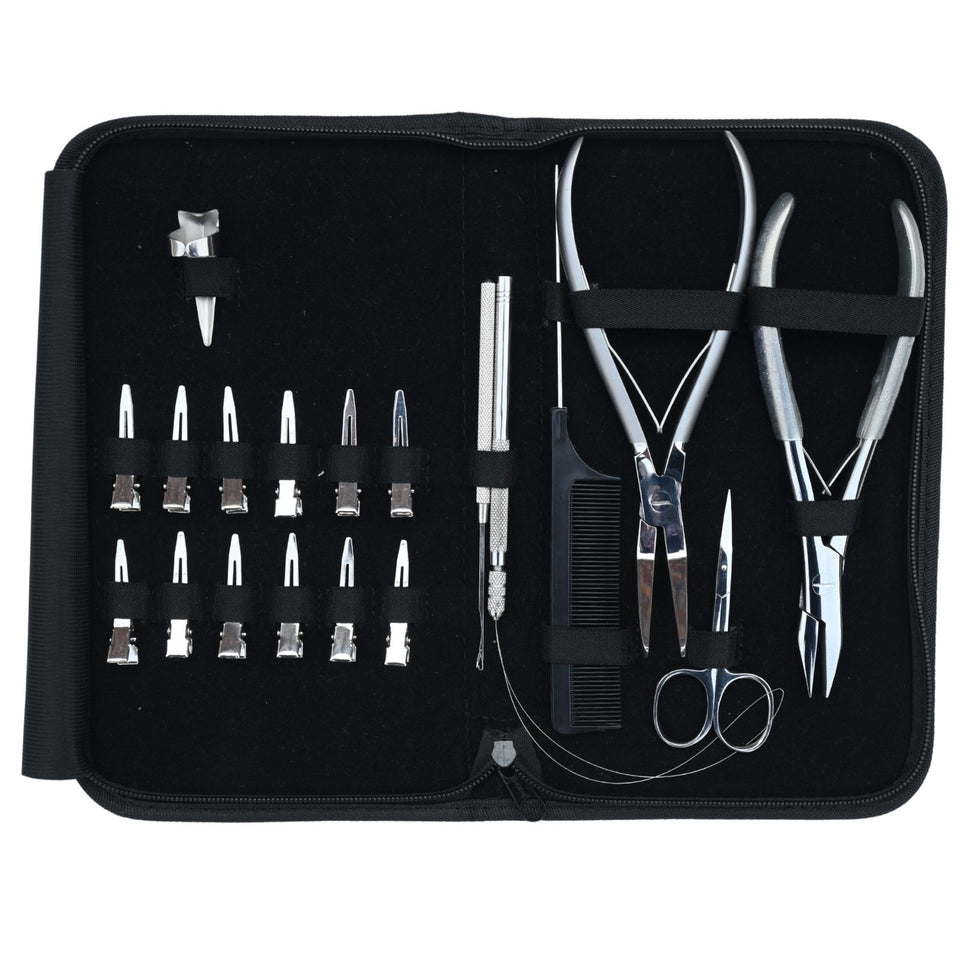 Heavy Duty Hair Extension Tool Kit with Curved Tape In Plier, Crimping Applicator - Cross Edge Corporation