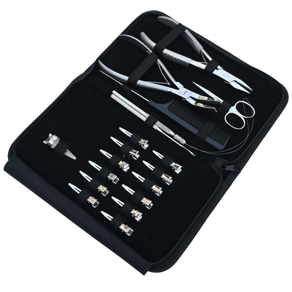 Heavy Duty Hair Extension Tool Kit with Curved Tape In Plier, Crimping Applicator - Cross Edge Corporation
