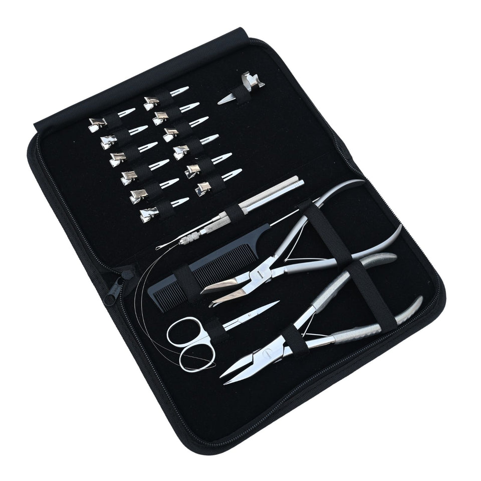 Heavy Duty Hair Extension Tool Kit with Curved Tape In Plier, Crimping Applicator - Cross Edge Corporation